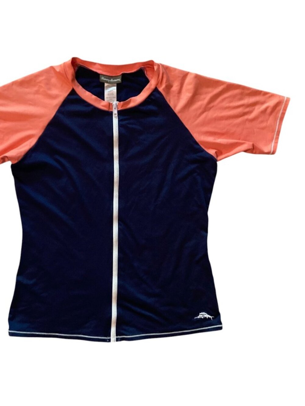Women's TOMMY BAHAMA Short Sleeve Colorblock Zip Swim Shirt Rashguard Size XL